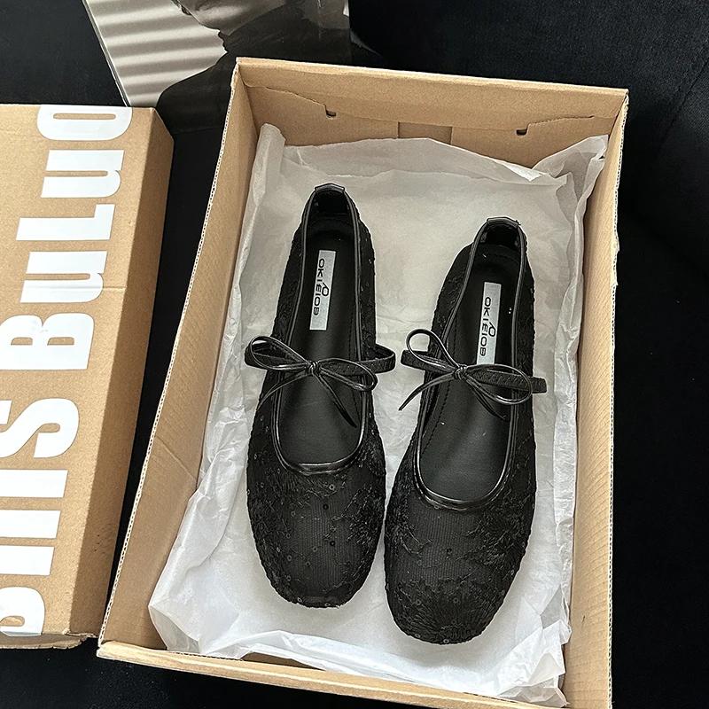 Весенние кружевные женские туфли Мэри Джейн, модные удобные туфли без застежек в уличном стиле с мягкой подошвой, женские туфли на плоской подошве