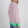 Women's Oversized Striped Color Blocking Long Sleeved Round Neck Sports Shirt Casual Loose Fitting Pullover Shirt Top