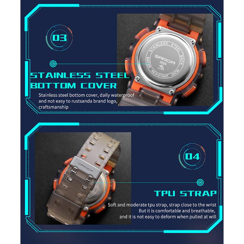 SANDA Sports and Leisure Watch Male Students Trendy Fashion Function Night Light Dual -display Digital Couple Electronic Watches