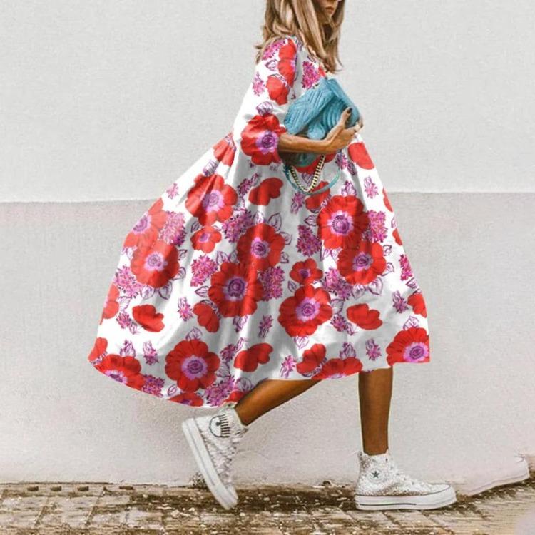 Европейско-американское трендовое женское платье с цветочным принтом, рукав средней длины