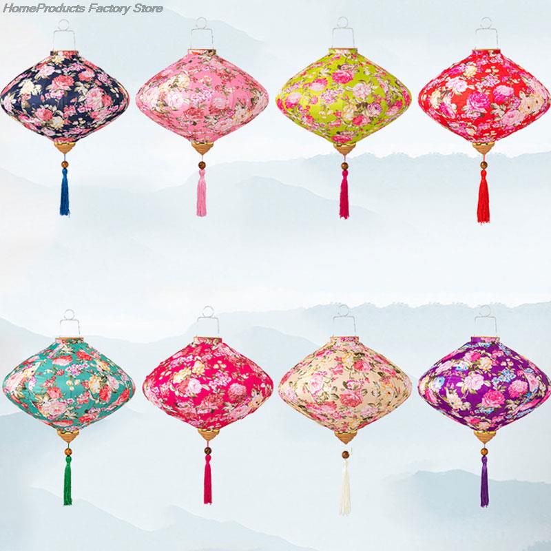 12/14 дюймов Восточный стиль Дворцовый фонарь Ткань Шелковый цветочный узор Фонарь Вьетнам Середина осени Весна Фестиваль Подвесной декор