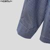 INCERUN Spring Summer Men Lapel Long Sleeve Striped Print Shirts Oversized Tops