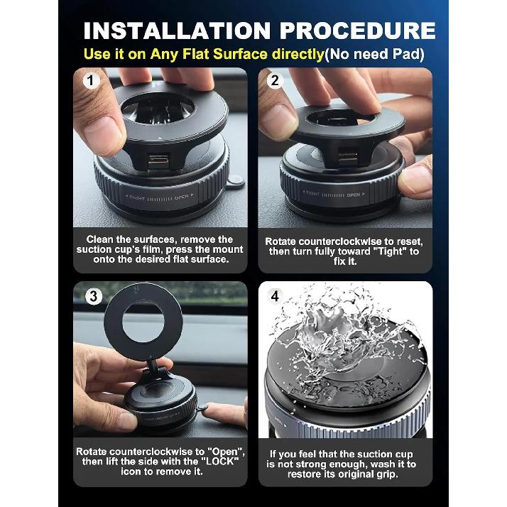 Strong Magnetic Car Phone Holder Foldable 360° Adjustable Vacuum Suction Mount Universal for Car, Desk, Bathroom
