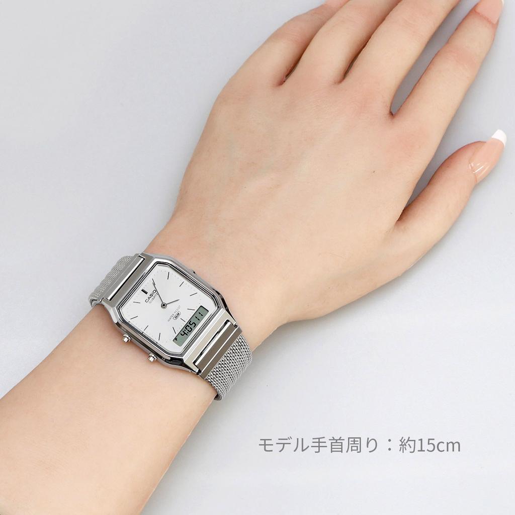 Casio Кварцевые часы Серия Vintage Металлический сетчатый ремешок Двойное время Серебристый Аналогово-цифровые AQ-230EM-7A