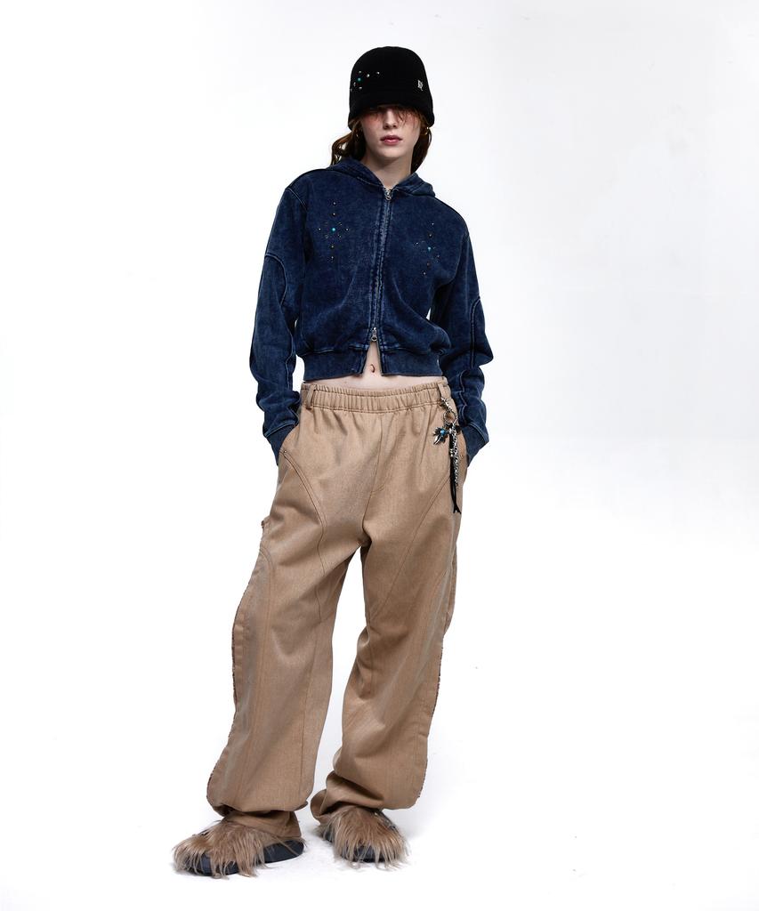 Rssc Rivet Washing Crop Hood Zipup - Denim
