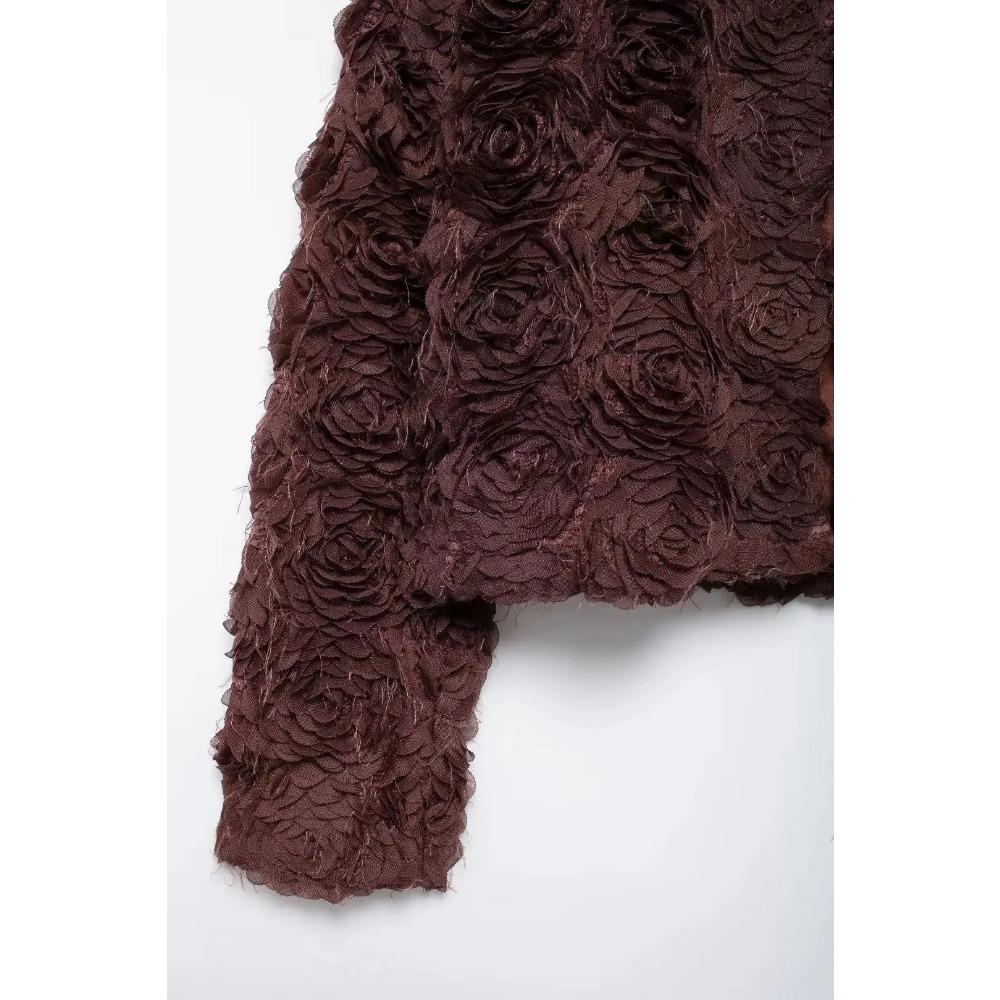 TRA&F Elegant 3D Flower Short Coats Women Fashion Long Sleeve Female Jackets 2024 Autumn Lady Y2k High Street New Outerwears