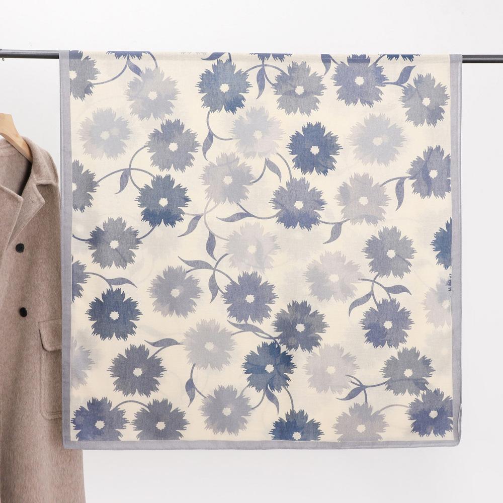 Autumn Small Flower Scarf Elegant Fashion Style Printing Imitation Cotton Linen Silk Scarf Ladies Warm Anti Cold Neck Scarf