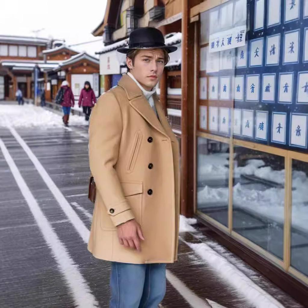 Новая мужская одежда Британское мужское шерстяное пальто средней длины с длинными рукавами Осенне-зимнее шерстяное пальто