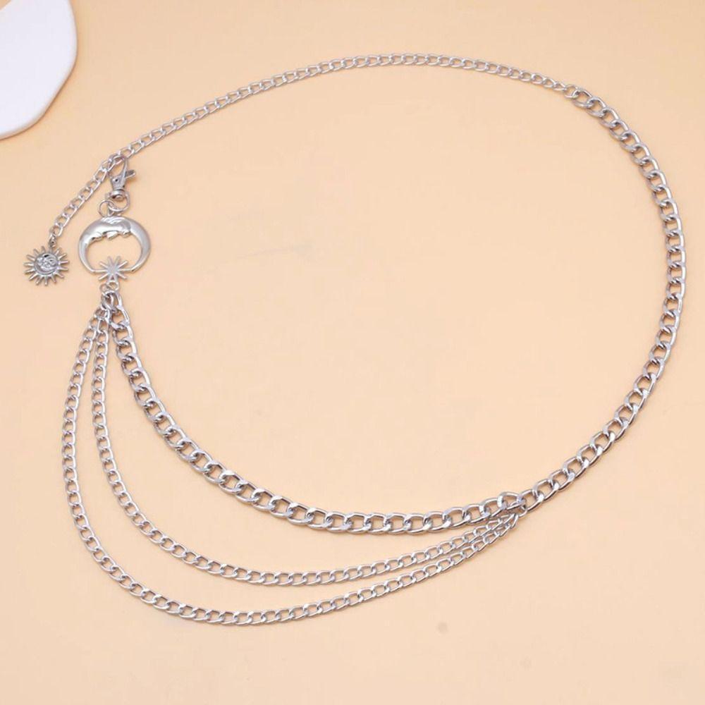 Золотой Серебряный Панк Поясная Цепь Металлическая Поясная Лента для Платья Солнце Луна Звезда Поясные Ремни