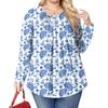 Women's Plus Size Fashion Printed Casual Pleated Round Neck Long Sleeve Top