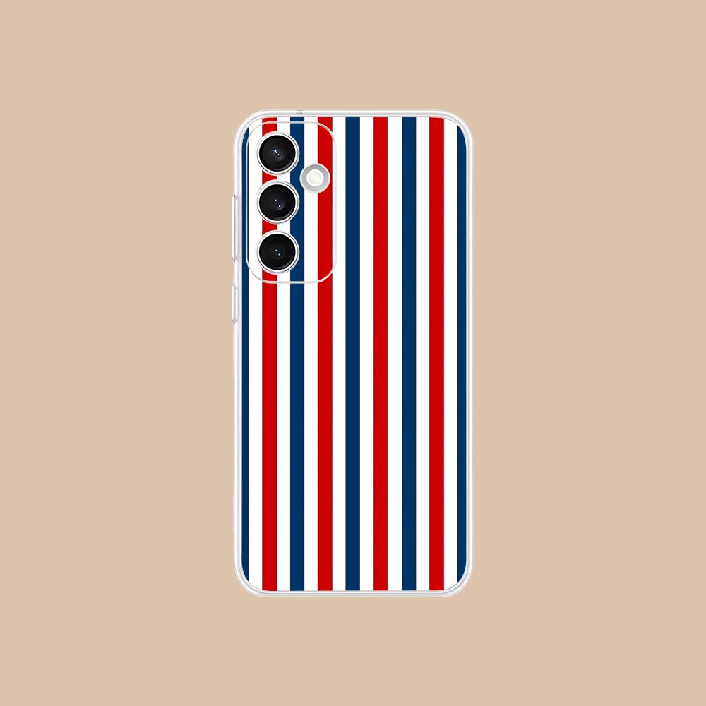 Чехол для мобильного телефона в красно-синюю полоску для Samsung Galaxy S25 S24 S23 S22 S21Plus FE Ultra Прозрачный Цветной Чехол Роскошный Смартфон