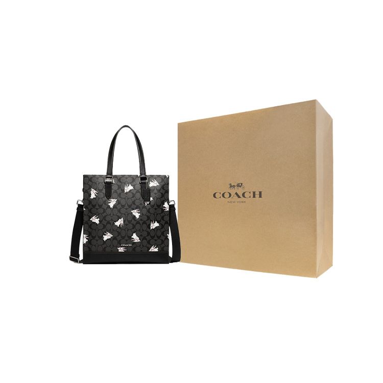 Coach X White Rabbit Collaboration Graham 36 Classic Logo Print Faux Leather Tote Bag Women Tote Bags Black CG299-QBA5F