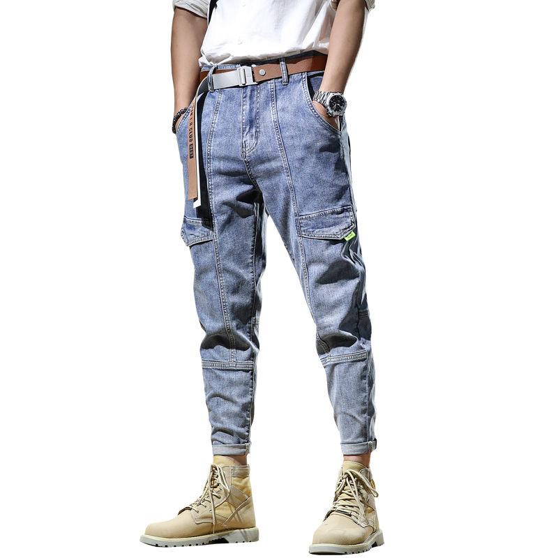 Jeans Men's Summer New Slim Small Leg Trousers Spring and Autumn Tide Washed Workwear Casual Long Trousers