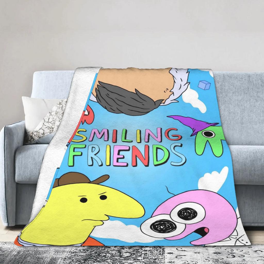 Smiling Friends Cartoon Plush Blanket Soft Flannel Bedding Throw for Kids Outdoor Use Warm Custom DIY Gift Idea