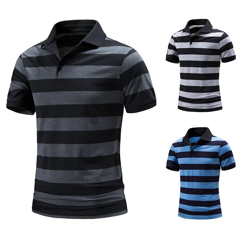 Men's Polo Shirt Breathable Comfortable Stripe Loose Men's Short Sleeve T-shirt