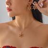 Christmas Imitation Pearl Colorful Rhinestone Snowflake Earrings Necklace for Women Exquisite Flower Jewelry Set New Year Gifts