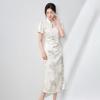 Women's Summer Pearl Frog Button Qipao Dress - New Chinese Style Print with Stand Collar