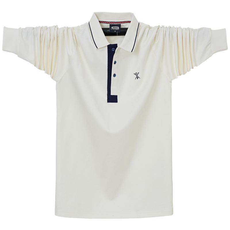 2024 Мужская футболка-поло большого размера с длинным рукавом - деловой офисный тренд, большой хлопковый топ с лацканами для крупных и высоких