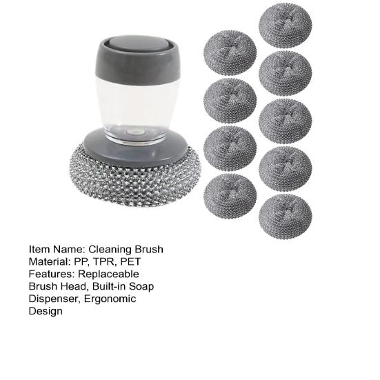 Automatic Liquid Washing Brush with Replaceable Head Built-in Soap Dispenser Ergonomic Design Pot Brush Kitchen Cleaning Tool