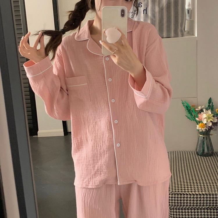 Осенняя женская пижама с длинными рукавами, домашняя одежда, комплект милых девочек, длинные брюки, пижама, повседневная домашняя одежда из хлопка с пузырьками