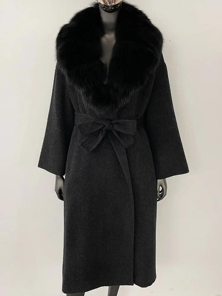 OFTBUY Натуральная шуба 2024 года, женская верхняя одежда больших размеров, зимняя женская куртка с воротником из натурального меха лисы и капюшоном, пальто из кашемировой шерсти