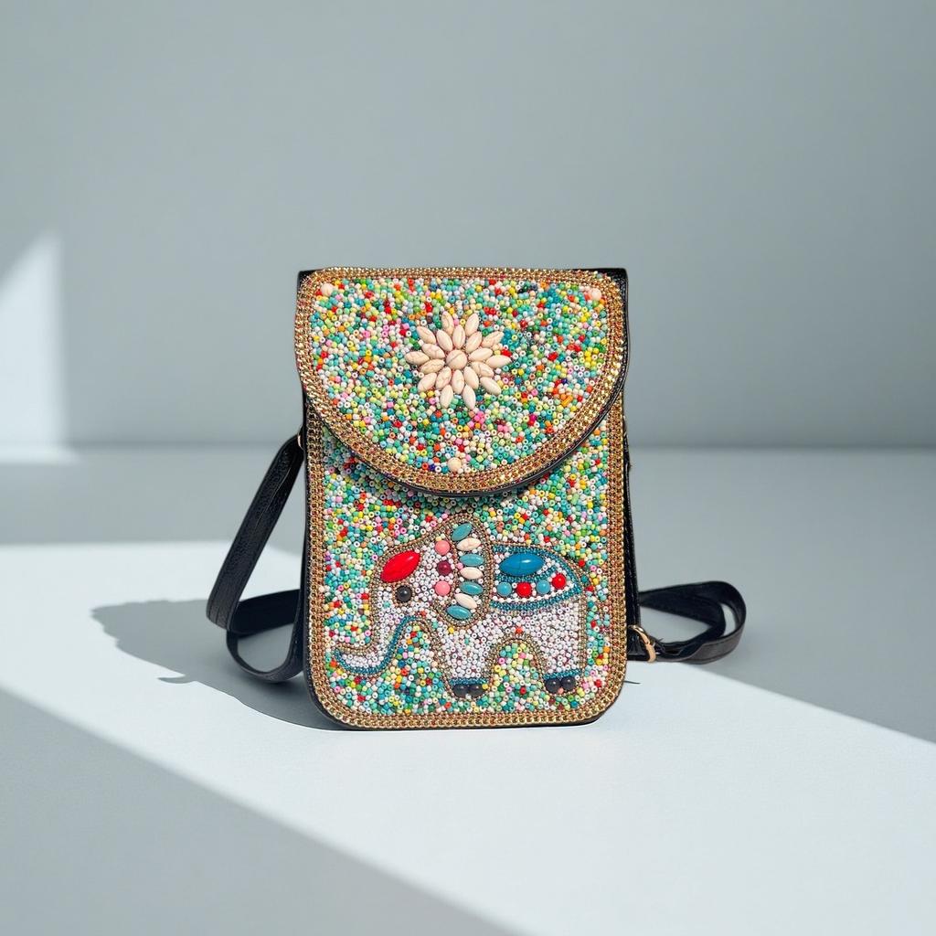 Женская маленькая сумка через плечо для телефона в стиле бохо, разноцветный кошелек-сумочка с бусинами и ручной вышивкой, легкая сумка через плечо для телефона для женщин