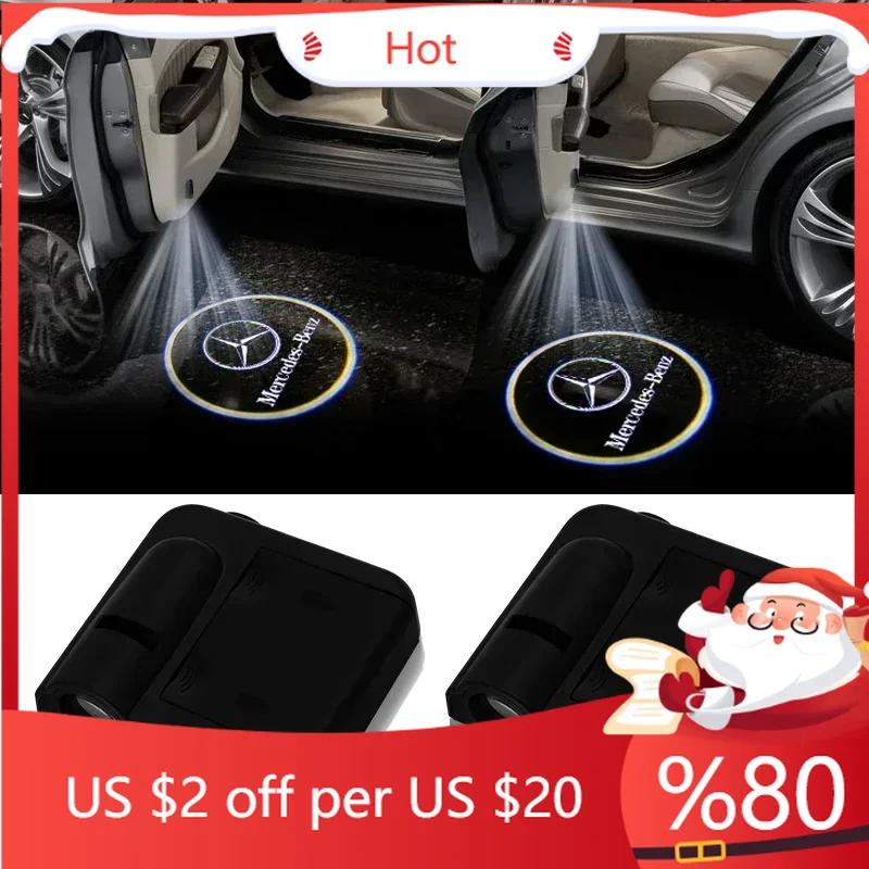 ECD5 2025 Hot New 2pcs Car Logo Welcome Light Laser projector lamp For Mercedes benz AMG A B R G Class GLK GLA C200 E200 car styling