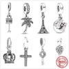 925 Sterling Silver Sparkling Palm Tree Cross Key Birdcage Pendant DIY Fine Beads Fit Original Pendant Charm Bracelet Jewelry