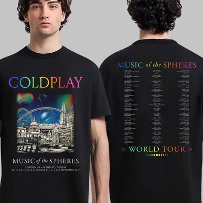 Футболка Coldplay London Music of The Spheres Tour 2025 На стадионе Уэмбли 22 23 Высококачественная роскошь Для мужчин и женщин Топ Y2k