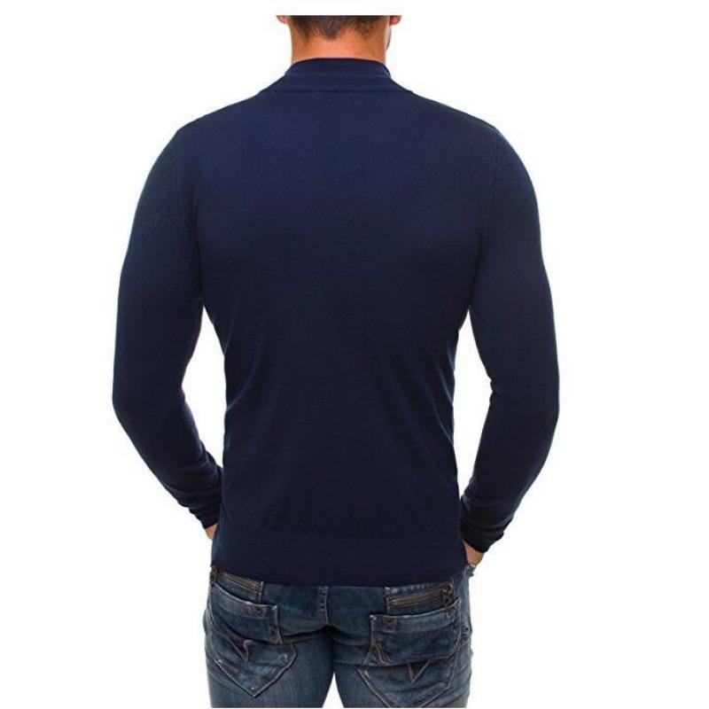 Men's Casual Zipper High Neck Pullover Long Sleeve Fashionable Casual Solid Color Knitted Sweatshirt