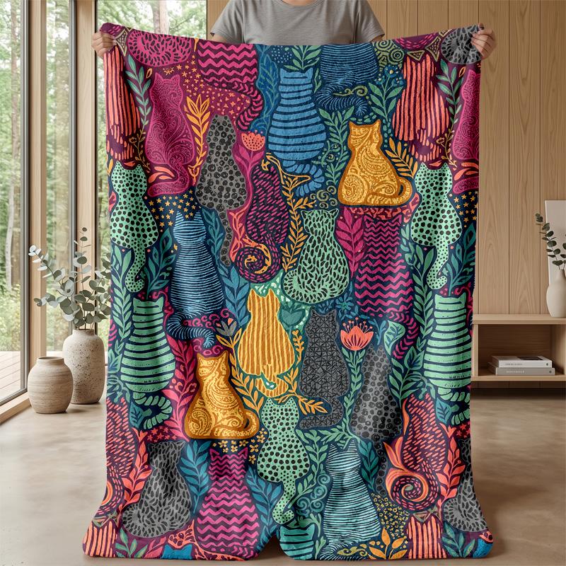 Colorful Cats Pattern blanket Personalized Name Flannel Blanket Soft Cozy Plush Throw for Sofa Bed Lightweight Home Decor