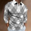 Men's Sweatshirt T-shirt Striped Digital Printed Casual Lapel Short Sleeve Polo Shirt Zip Top