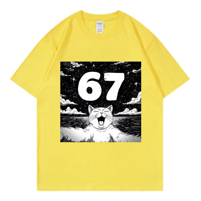 Cat Selfie With 67 Meme Funny Graphic T Shirts Fashion Vintage Short Sleeve Tshirt Unisex Unisex Casual Cotton Tshirts Streetwear