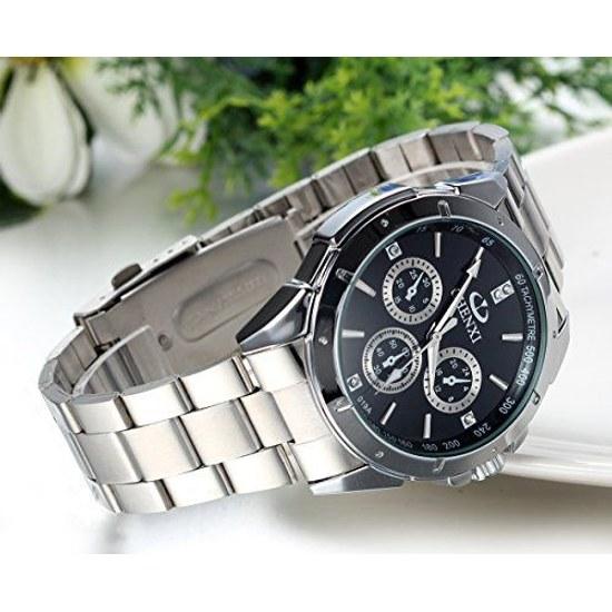 JewelryWe Casual Mens Standard Business Watch Wristwatch Quartz Stainless Band Analog Sports Alloy Valentines Gift