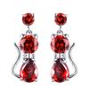 Girls Cute Animal Cat Earrings For Women 925 Silver Filled Round Purple Green Red Zircon Pear Cut Crystal Drop Earrings Jewelry