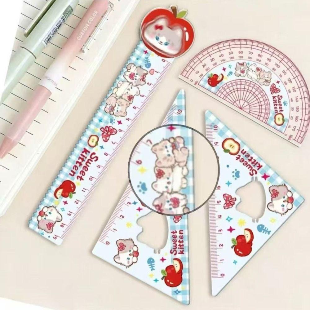 4pcs Acrylic Straight Ruler Measurement Drawing Stationery Set Square Protractor School Office