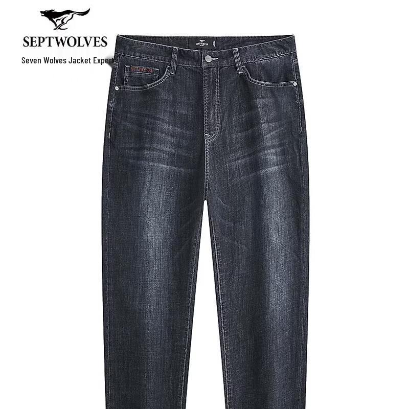 SEPTWOLVES Men's High-Cotton Stretch Straight-Leg Washed Jeans