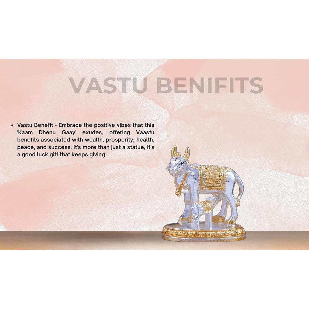 Идол коровы Камдхену с теленком с золотым и серебряным покрытием (Две тонны)| Домашний декор Гай Бачда Корова | Теленок для Васту | Положительная энергия