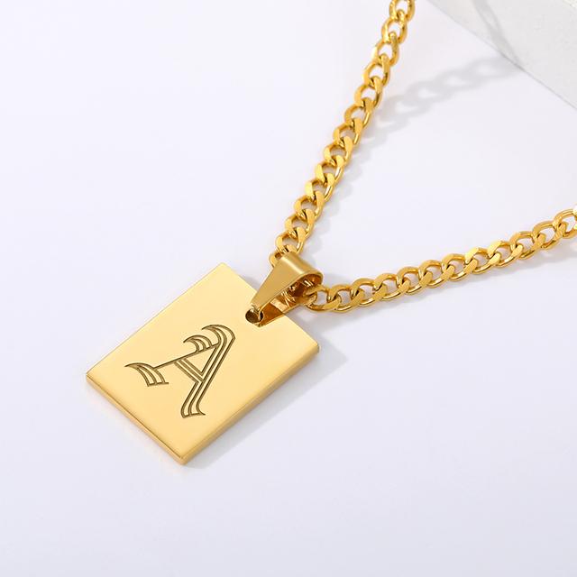 Gothic A -Z Initial Letter Statement Necklace For Women Men Stianless Steel Square Letter Rectangle Medallion Choker Jewelry