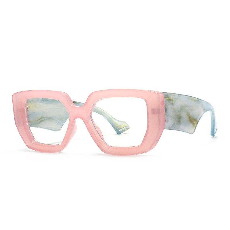 SO&EI Fashion Colorful Square Women Glasses Frame Clear Anti-Blu-Ray Spring Hinge Wide Legs Eyewear Men Optical Polygon Frame