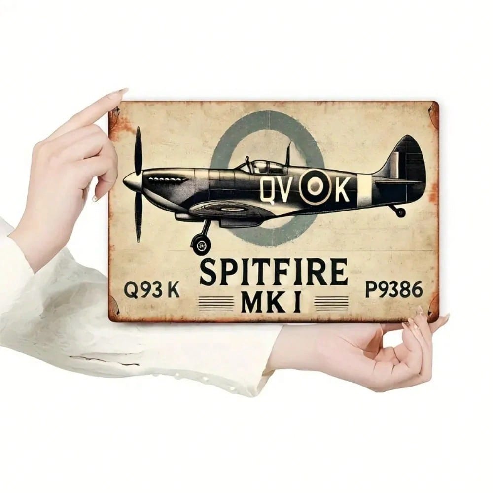 Vintage Spitfire Aircraft Metal Wall Art Retro Aluminum Sign for Garage Pub and Office Decor