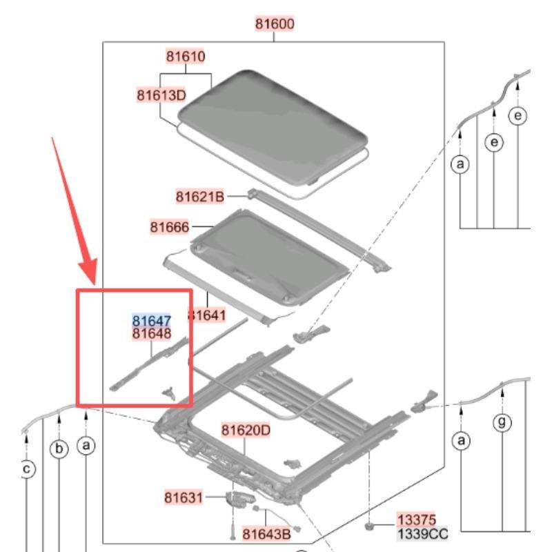 81647P6000 Направляющая люка в сборе Левая для Hyundai Santa Fe MX5 2024-2026 OEM 81647-P6000