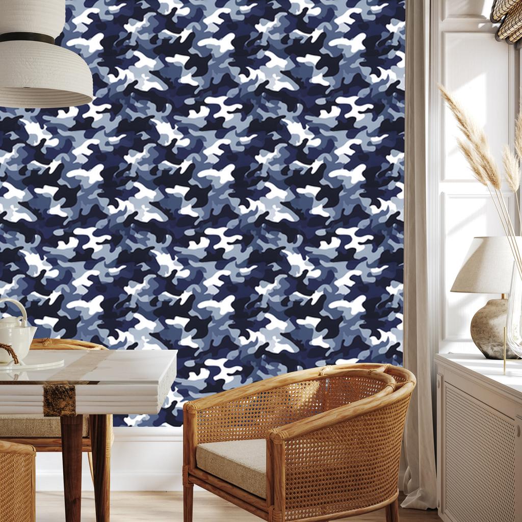 Military camouflage wallpaper navy blue and white 50x1000
