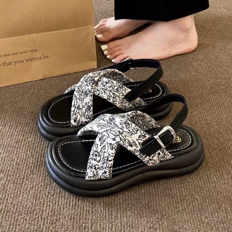 Летние сандалии с толстой подошвой и перекрестными ремешками для женщин