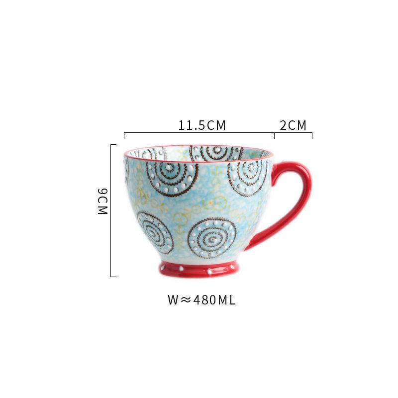 Nordic Hand-painted Ceramic Breakfast Mug Creative Personality Trend Large Capacity Coffee Oatmeal Mug Milk Cup