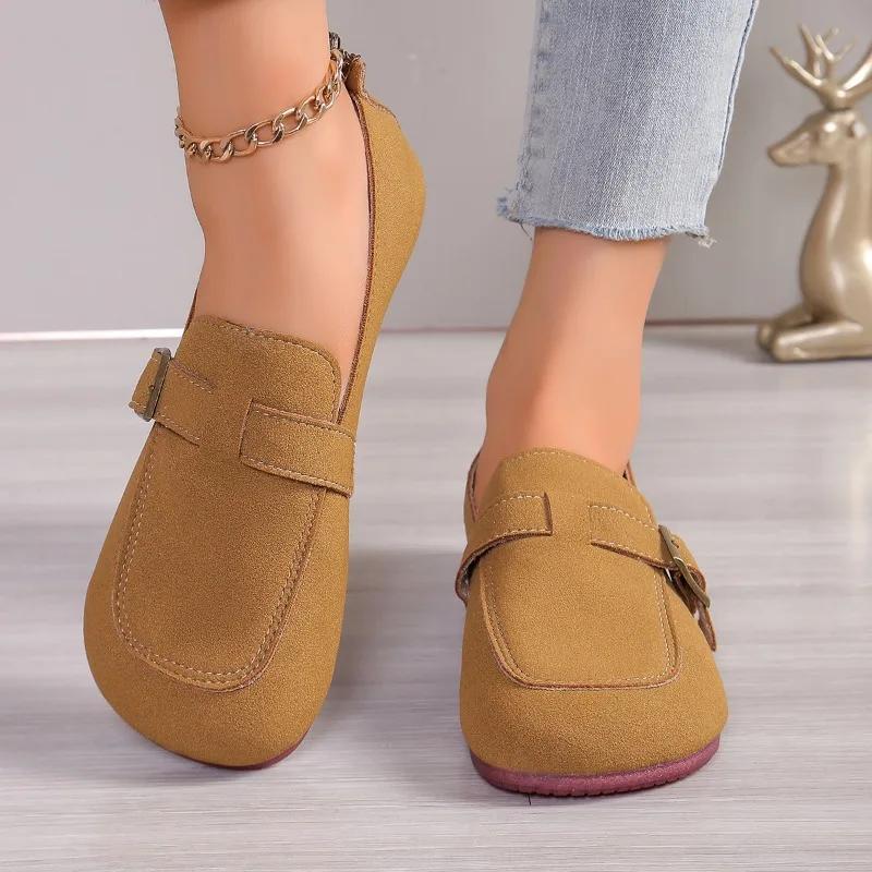 Женские туфли на плоской подошве, весенние, новые, стильные, с металлической пряжкой, с мягким дном, с неглубоким горлом, повседневные, офисные, женские, удобные туфли