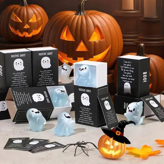 Halloween Mini Resin Ghost Miniature Glow-in-the-Dark Ghost Figurine Cute Tiny Ghost Ornaments Surprise Toy for Garden Fairy Accessories