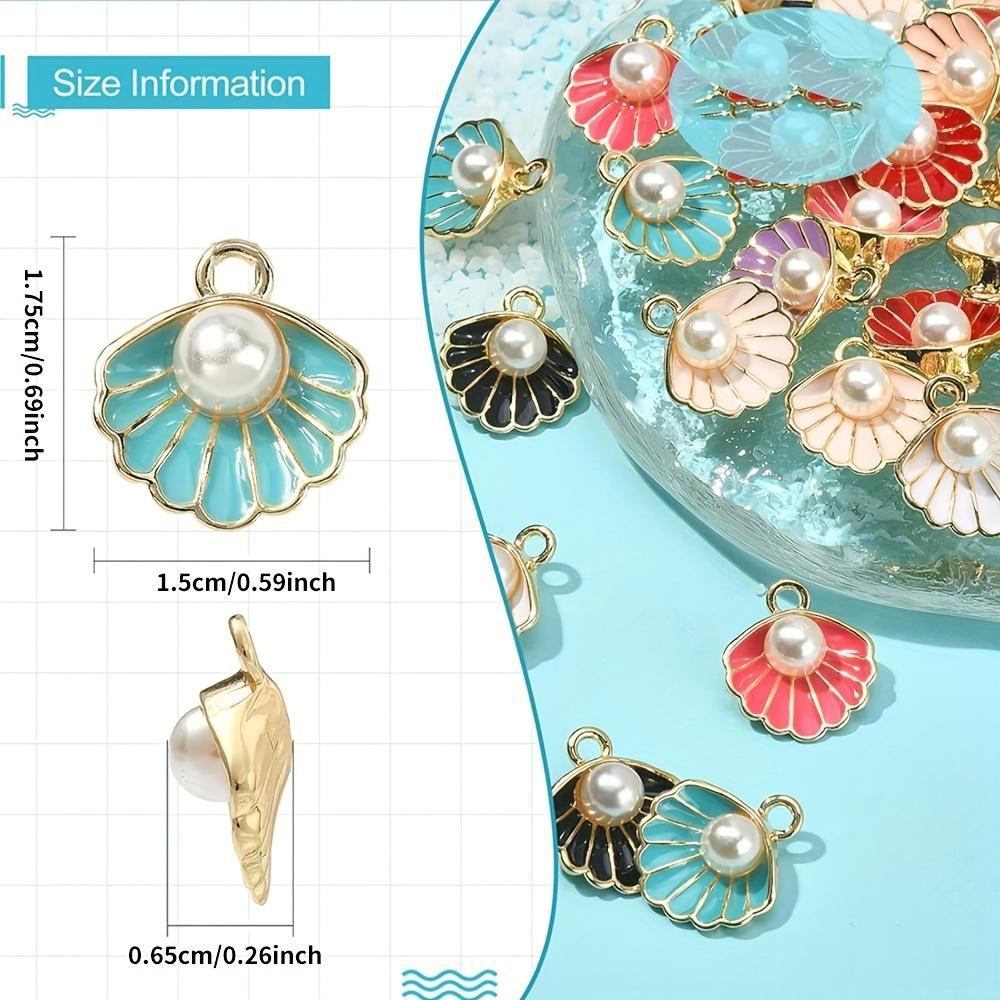 10/20/30pcs Alloy Material 8-color Clam Shell Pendant with Plastic Decorative Beads, Used for Necklace and Jewelry Making