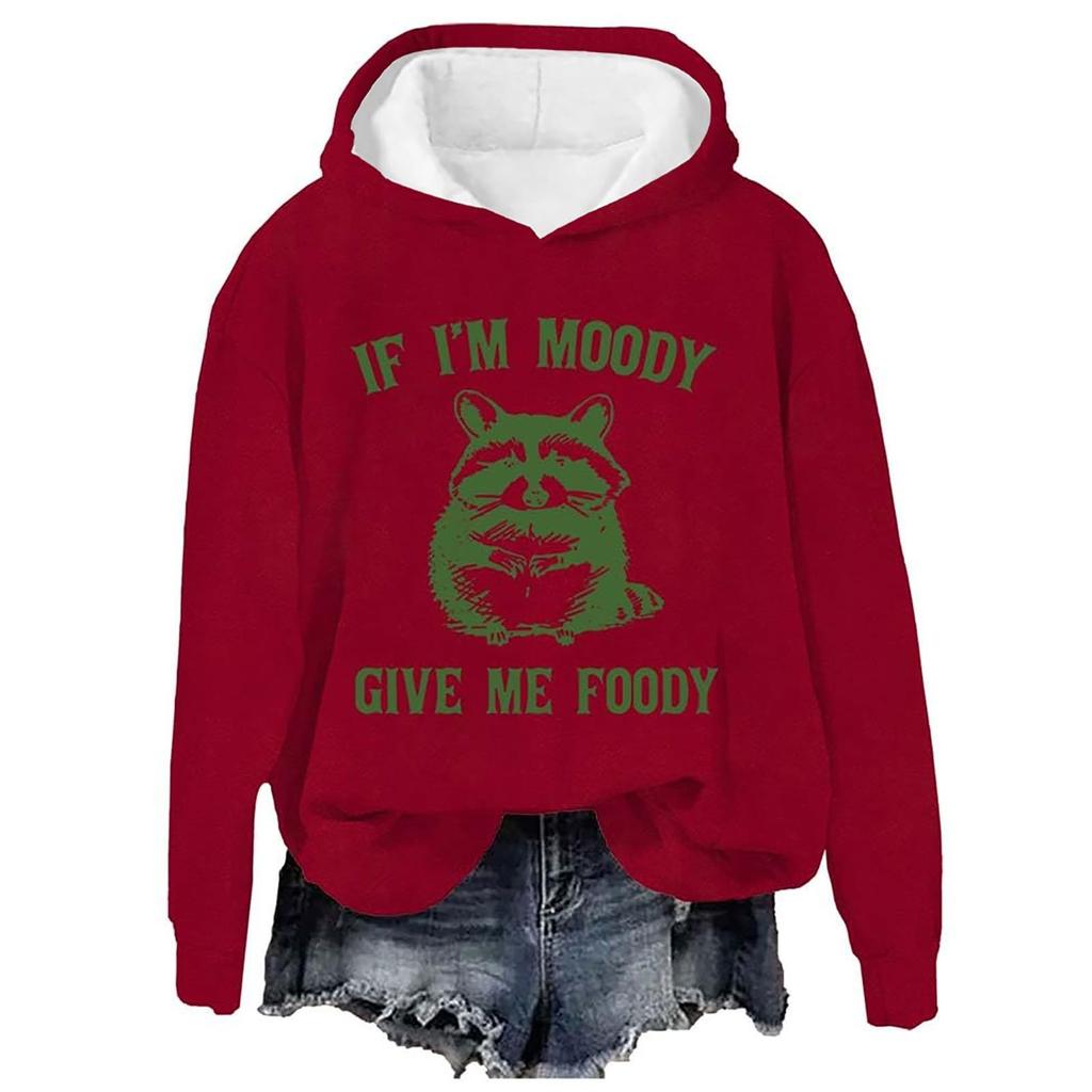 Women's Fashion Casual Long Sleeve Printed Round Neck Hooded Sweatshirt Top