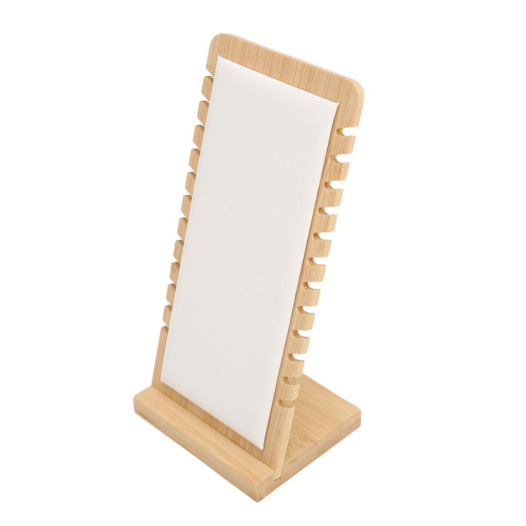 12 Slot Bamboo Necklace Display Stand White PU Panel Vertical Freestanding Jewelry Display Holder